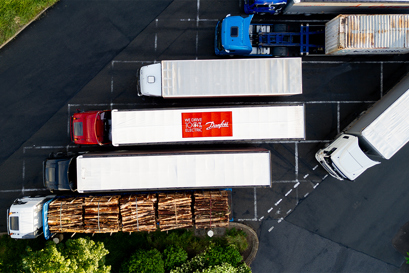 Danfoss truck with a logo on a top
