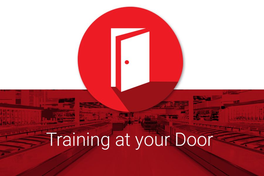 Supermarket support icon featuring a door for expert training that comes to you