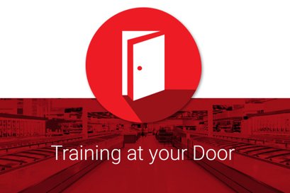 Supermarket support icon featuring a door for expert training that comes to you