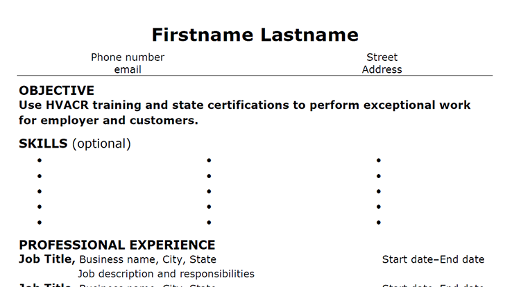 Sample of resume template