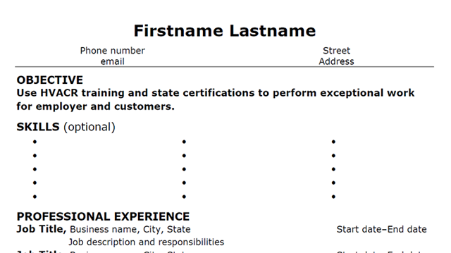 Sample of resume template