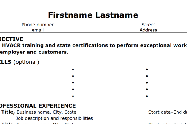 Sample of resume template