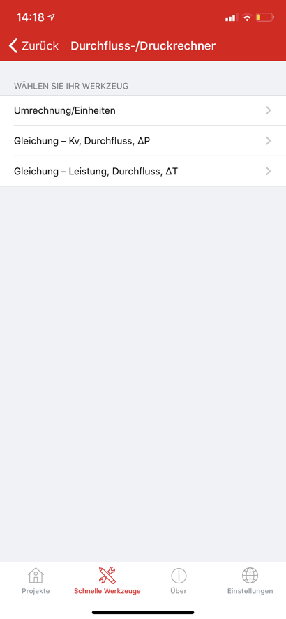 Danfoss-App für Installateure Durchfluss-/Druckrechner