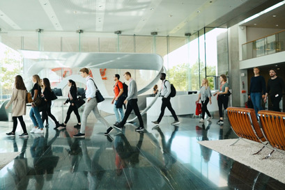 PGPs walking through entrance area