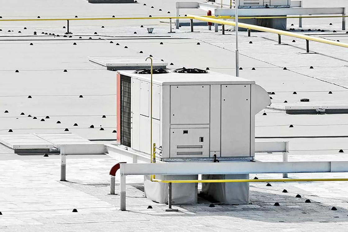 Raised rooftop unit on a commercial building 