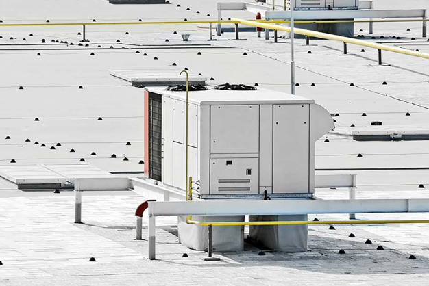Raised rooftop unit on a commercial building 