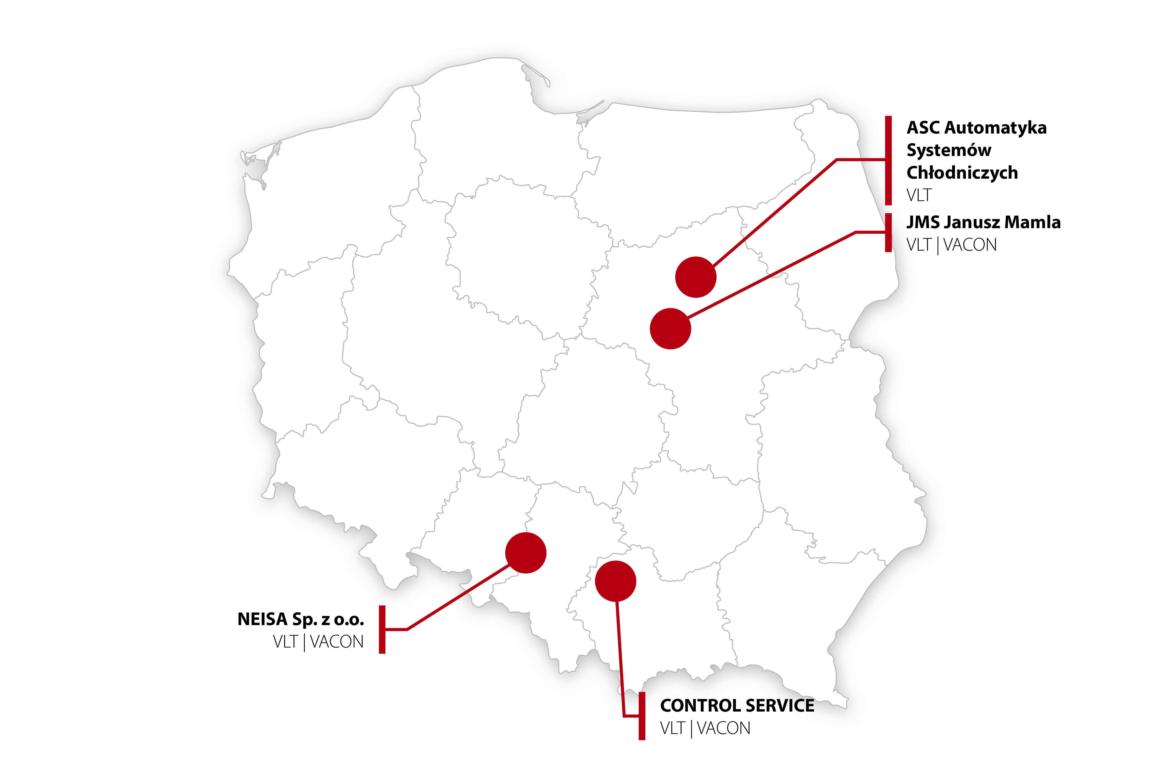 Mapa partnerów serwisowych Danfoss Drives