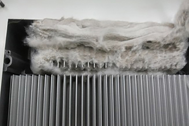 Fluff and fibers inside a drive