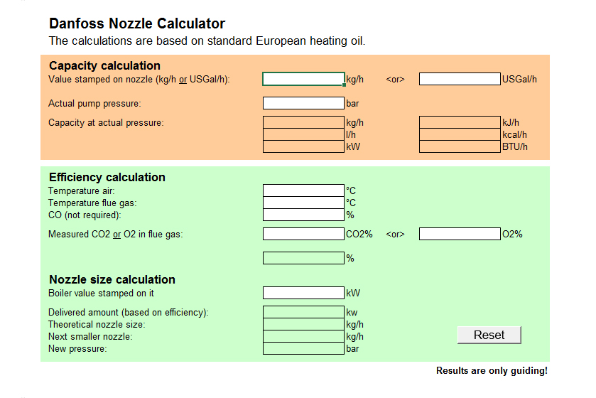 Hago Oil Burner Nozzle Chart