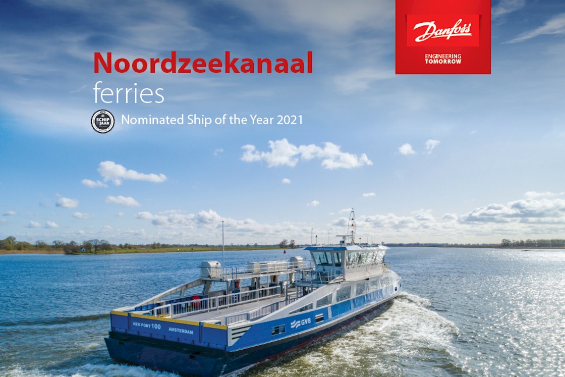 Veerpont NoordZeeKanaal genomineerd Schip van het Jaar 2021 uitgevoerd met Danfoss frequentieregelaars