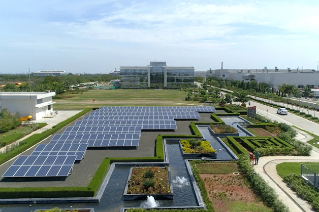 India Campus with solar panels in front