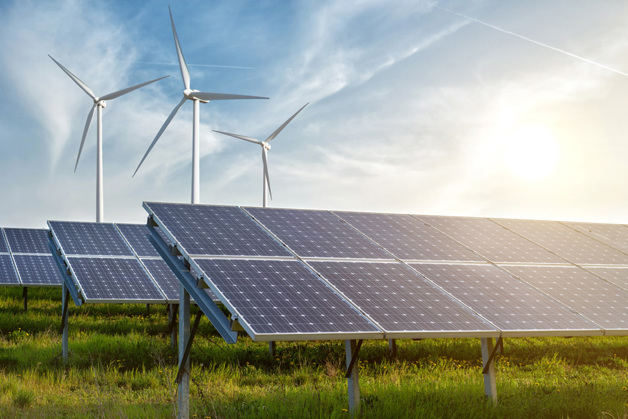 Solar panels and wind turbines