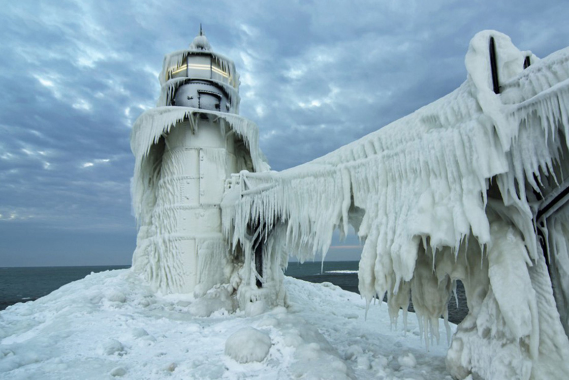 Frozen St Joseph lighthouse, Michigan