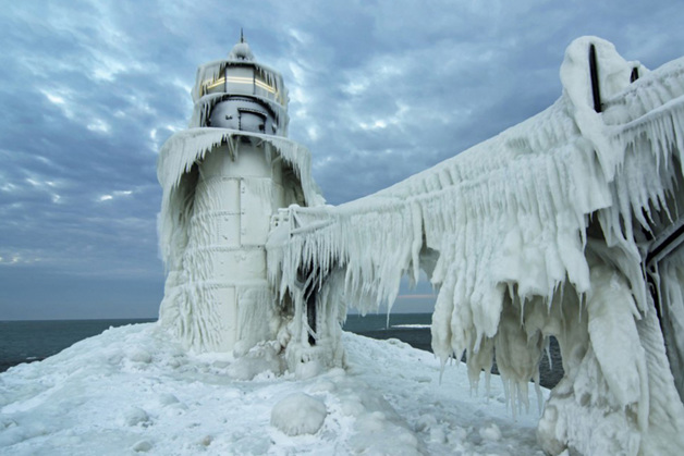 Frozen St Joseph lighthouse, Michigan