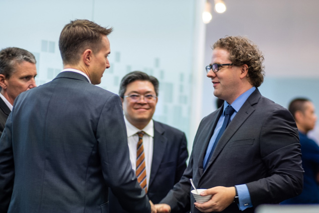 Soren Kvorning (left second) Regional President, Asia Pacific Region Danfoss and Sam Ringwaldt (right first) Vice President-Asia Pacific Smardt Chillers meeting at the office opening