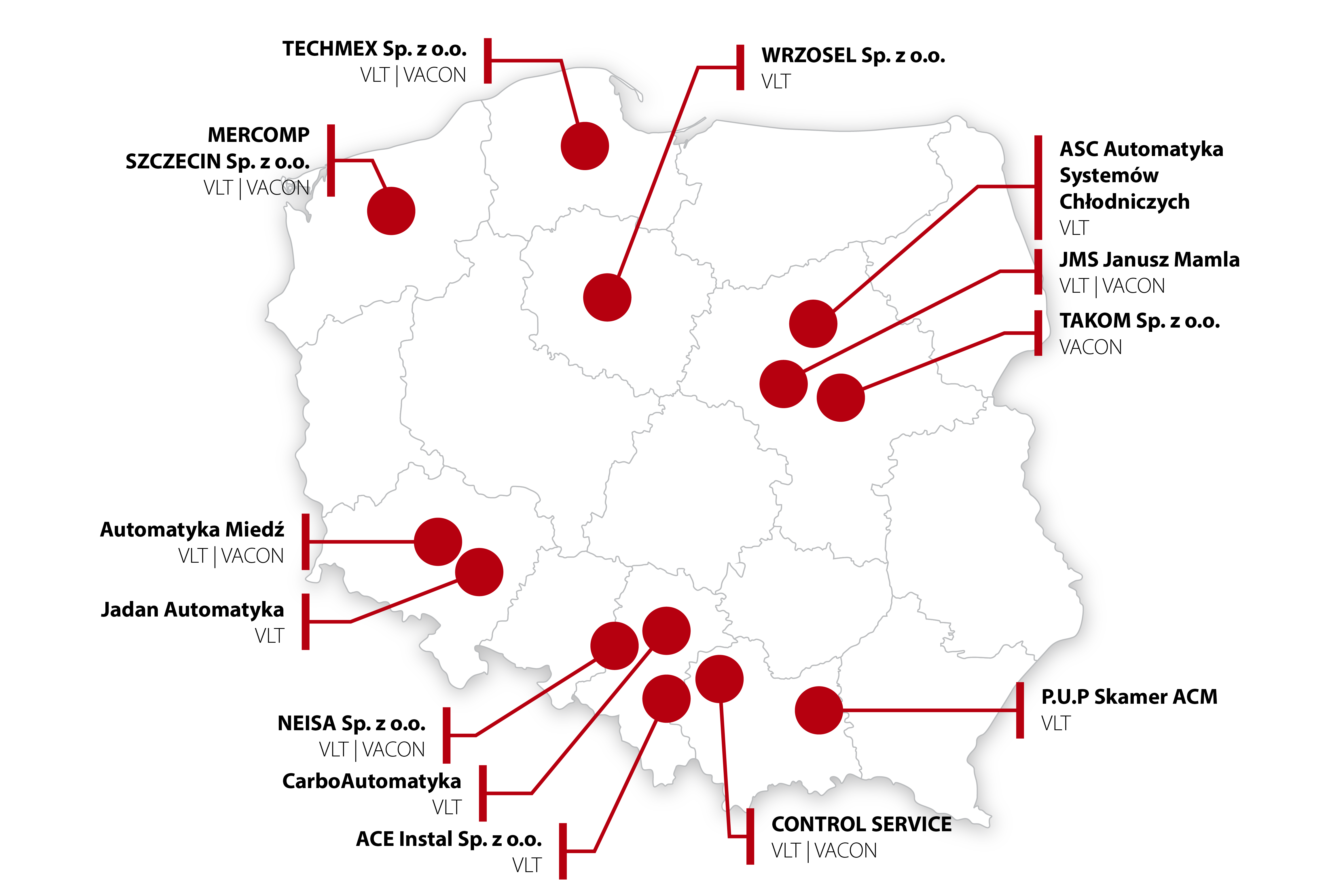 Mapa partnerów serwisowych Danfoss Drives