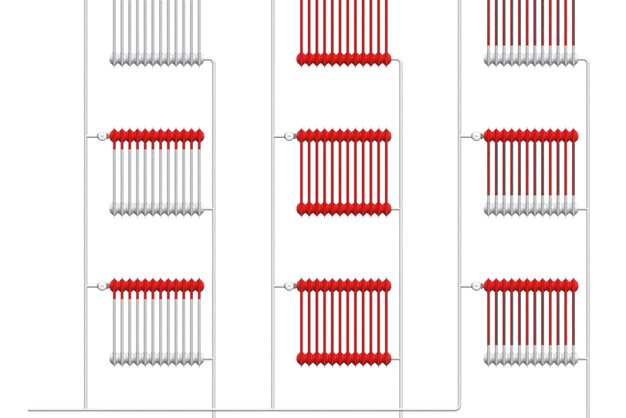 Système de radiateurs sans équilibrage hydraulique - répartition inégale de la chaleur et coûts énergétiques élevés.
