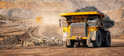 Open pit mine industry, big yellow mining truck for coal