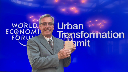 Rick Sporrer, President, North America Region, Danfoss, accepts the Award of Distinction for Public-Private Collaboration in Cities on behalf of ProjectZero.