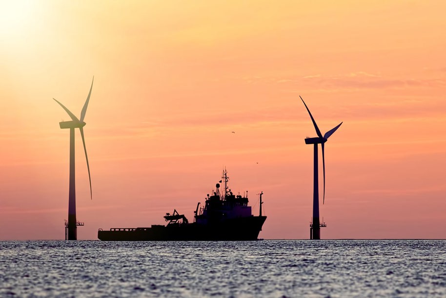 offshore windmills and ship