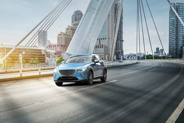 Electric vehicle driving on bridge