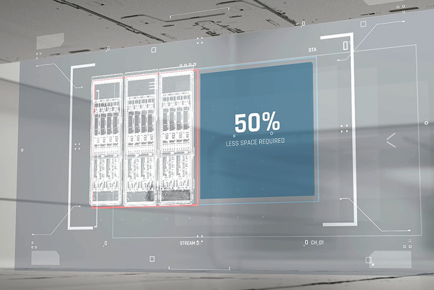 Tre iC7-omformere og teksten "50 % mindre plassbehov"