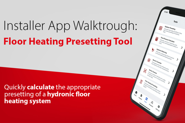 Installer App Teplovodní podlahové vytápění nástroj na přednastavení