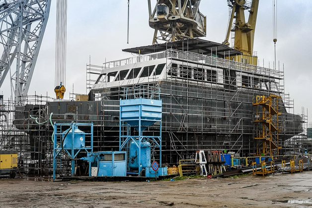 The light weigh hull of the new ferry being built in Poland