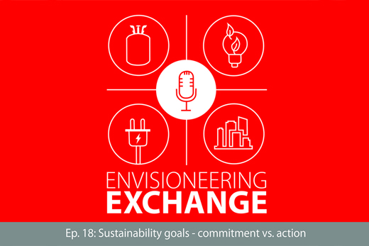 EnVisioneering exchange logo featuring a grey bar that names the episode number and headline