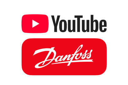 Danfoss logo with YouTube and a play button