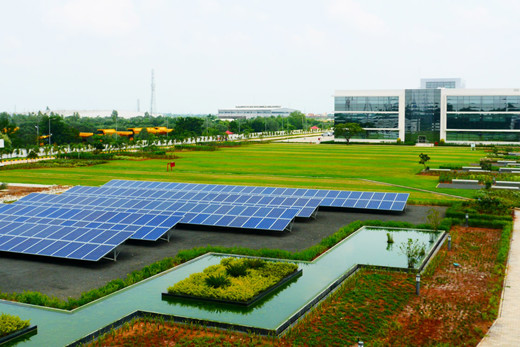 India Campus with solar panels in front