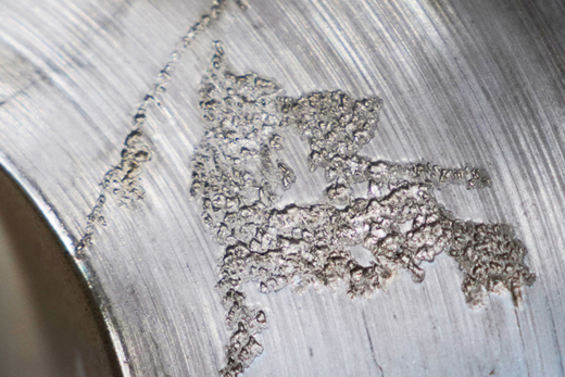 Cavitation on a pump impeller