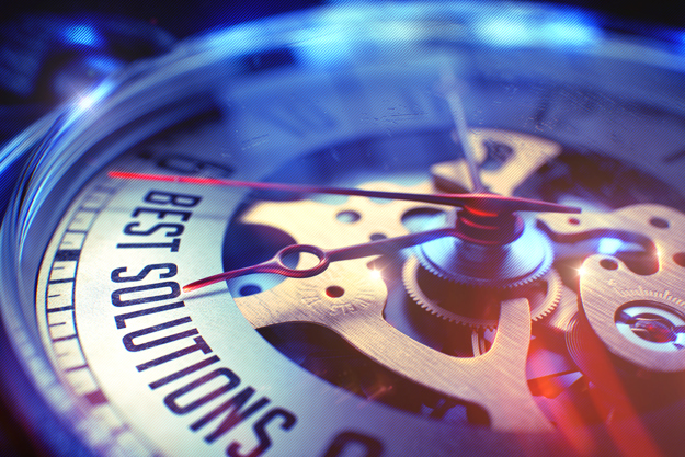 Clock face that reads "Best solutions"