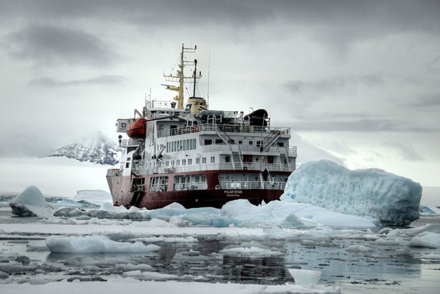 Icebreaker Polar Star in the artic between ice floes