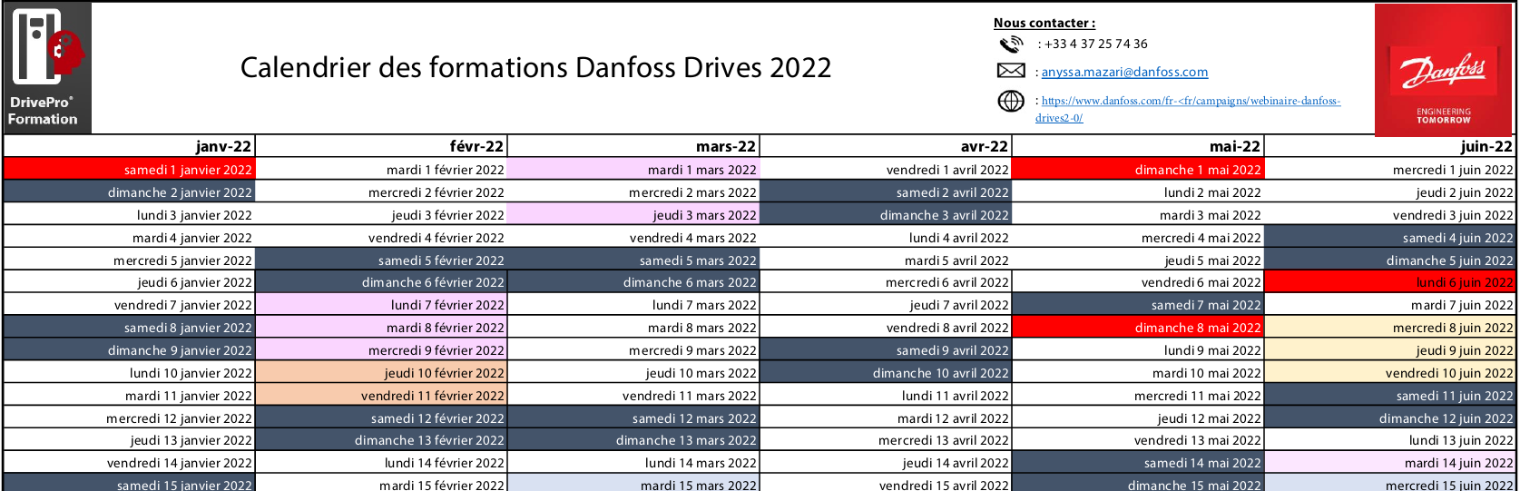 calendrier de formation danfoss Drives