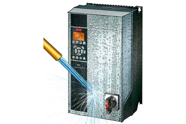 Drawinf of Danfoss Drive being sprayed with water